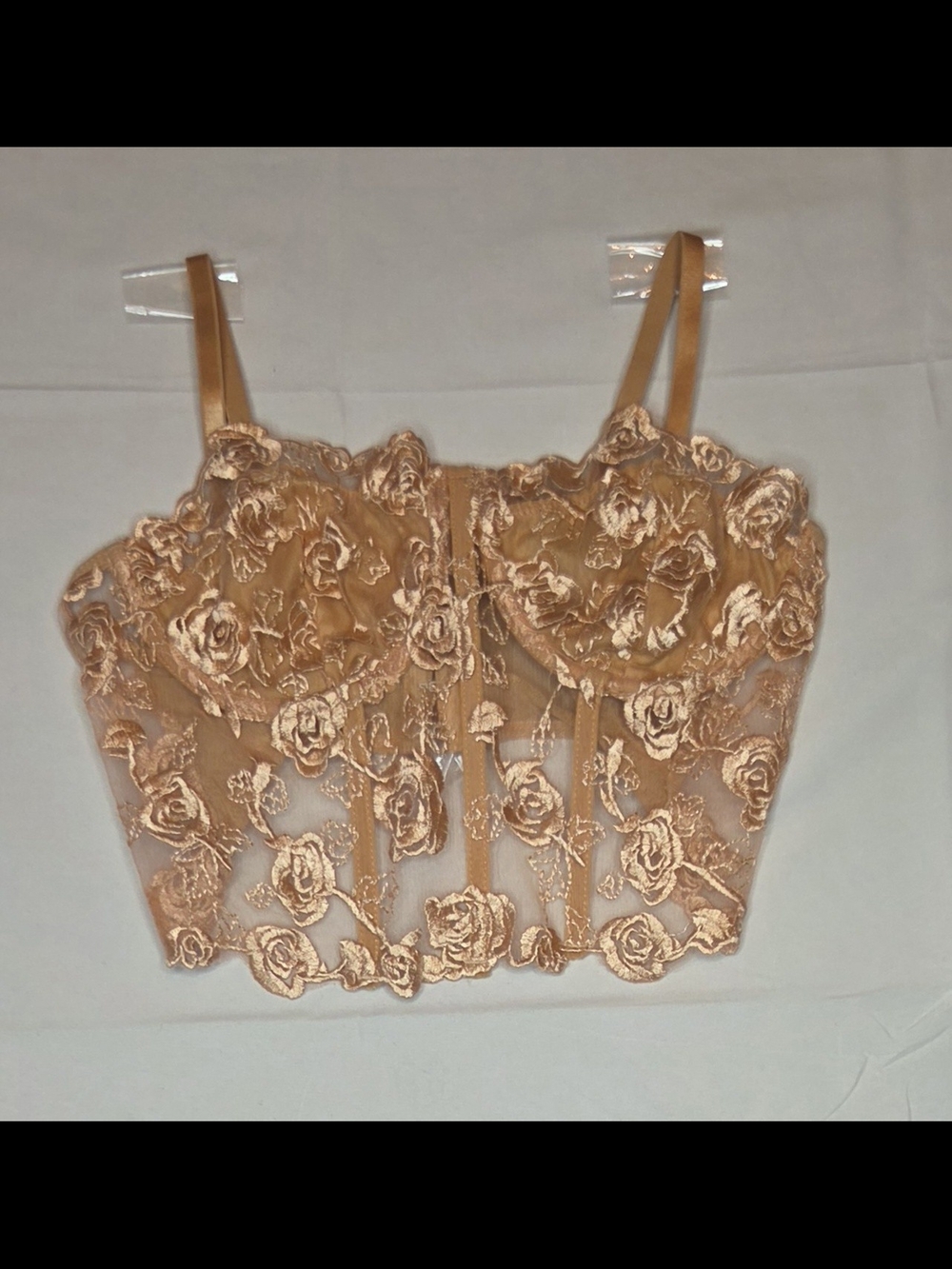 NWT Julia by Love J Champagne Floral Lace Mesh Corset Bustier Top Size M